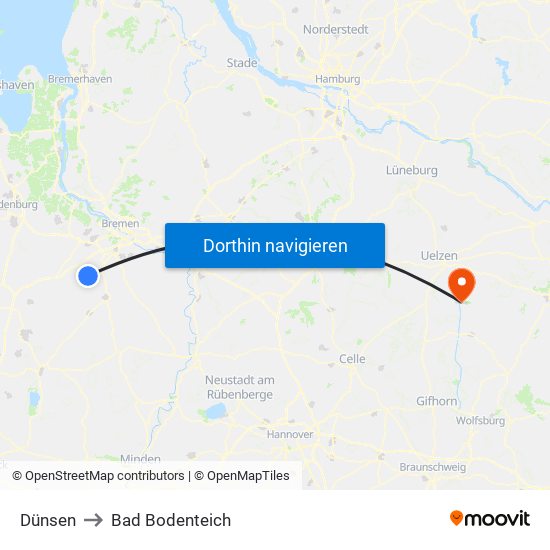 Dünsen to Bad Bodenteich map