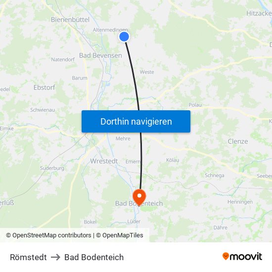 Römstedt to Bad Bodenteich map