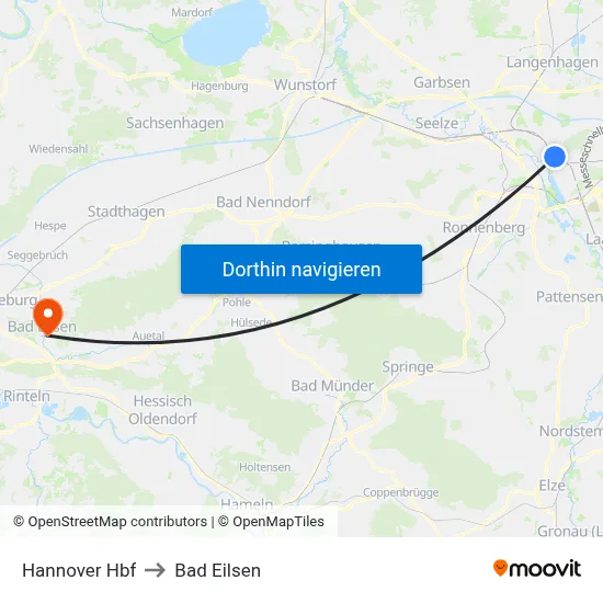 Hannover Hbf to Bad Eilsen map