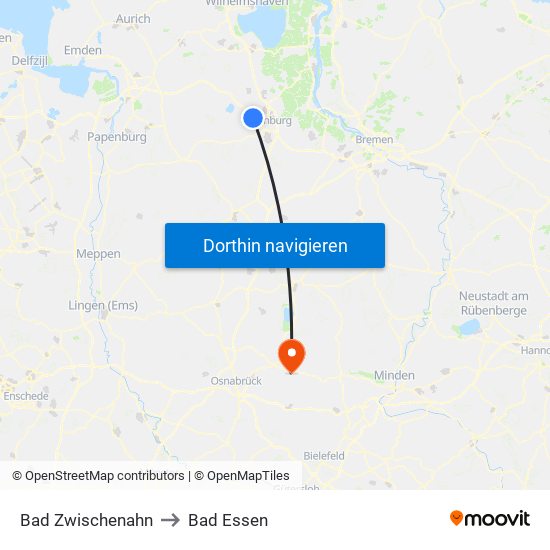 Bad Zwischenahn to Bad Essen map