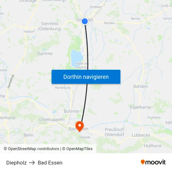 Diepholz to Bad Essen map