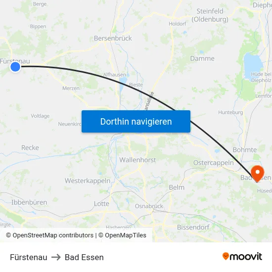 Fürstenau to Bad Essen map