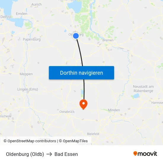 Oldenburg (Oldb) to Bad Essen map