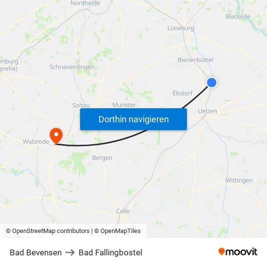 Bad Bevensen to Bad Fallingbostel map