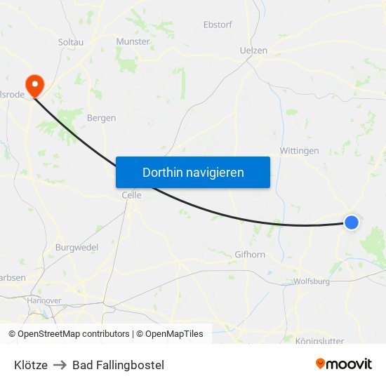 Klötze to Bad Fallingbostel map