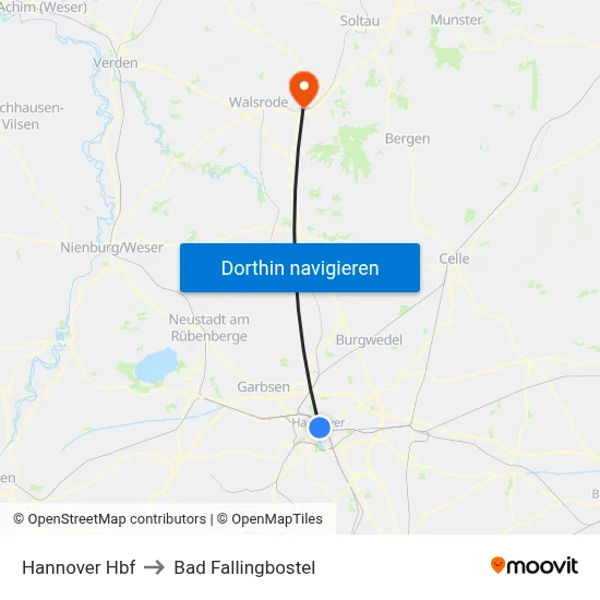 Hannover Hbf to Bad Fallingbostel map