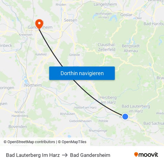 Bad Lauterberg Im Harz to Bad Gandersheim map