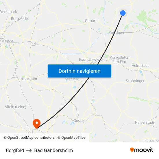 Bergfeld to Bad Gandersheim map
