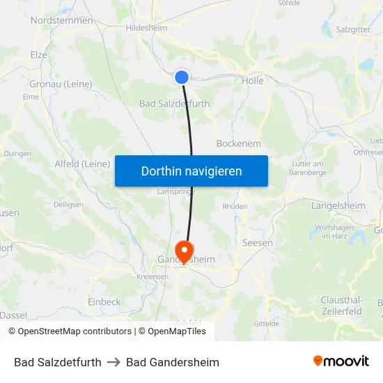 Bad Salzdetfurth to Bad Gandersheim map