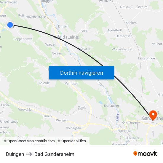 Duingen to Bad Gandersheim map