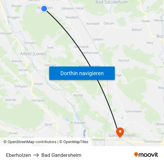 Eberholzen to Bad Gandersheim map