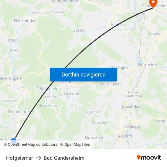 Hofgeismar to Bad Gandersheim map