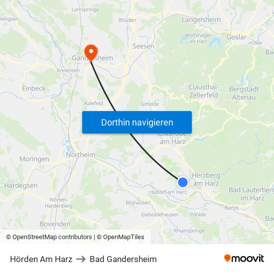 Hörden Am Harz to Bad Gandersheim map