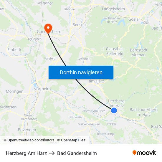 Herzberg Am Harz to Bad Gandersheim map