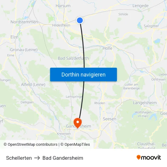 Schellerten to Bad Gandersheim map