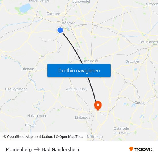 Ronnenberg to Bad Gandersheim map