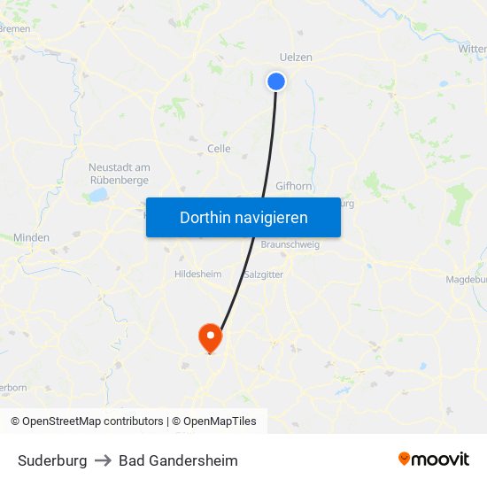 Suderburg to Bad Gandersheim map