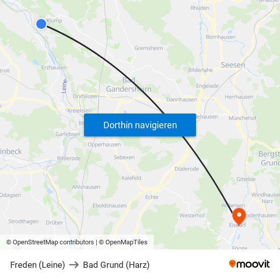 Freden (Leine) to Bad Grund (Harz) map