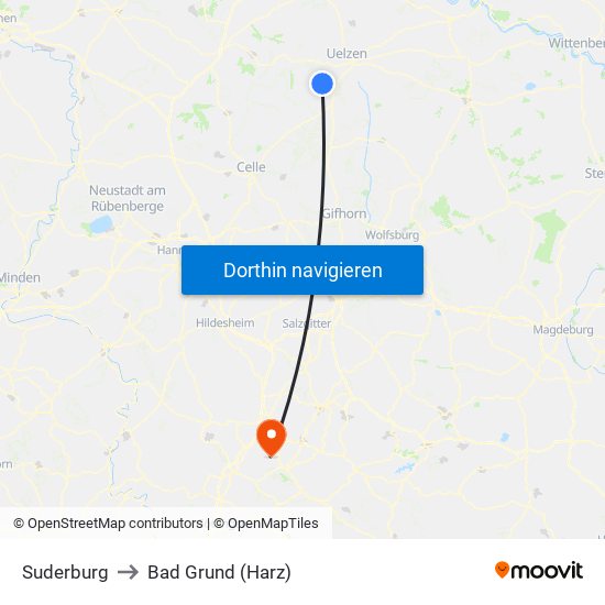 Suderburg to Bad Grund (Harz) map