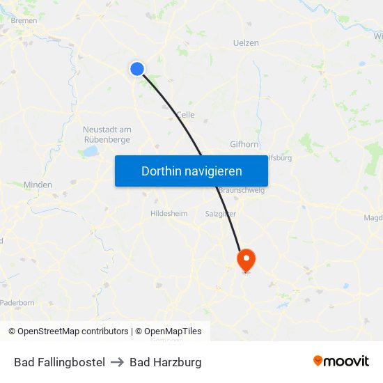 Bad Fallingbostel to Bad Harzburg map