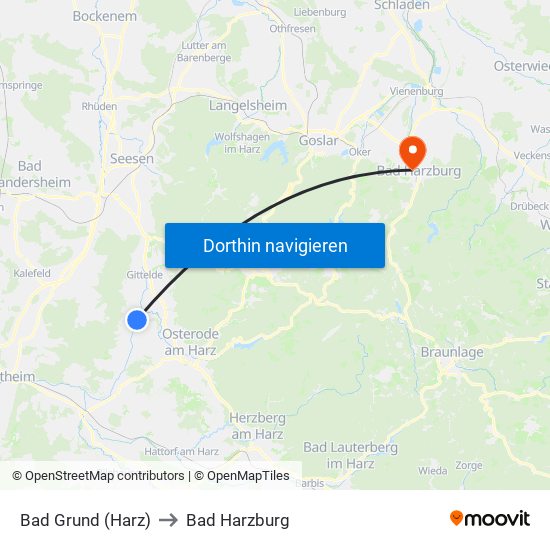 Bad Grund (Harz) to Bad Harzburg map