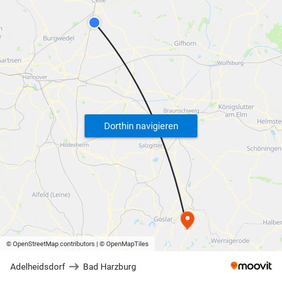 Adelheidsdorf to Bad Harzburg map