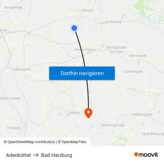Adenbüttel to Bad Harzburg map