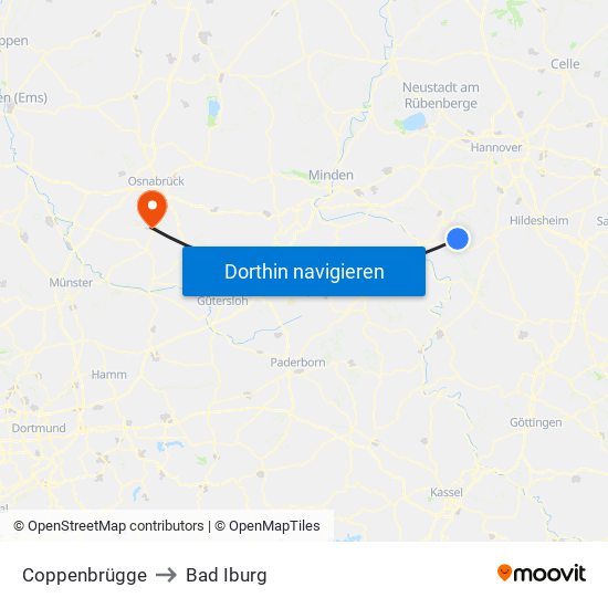 Coppenbrügge to Bad Iburg map