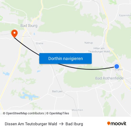 Dissen Am Teutoburger Wald to Bad Iburg map