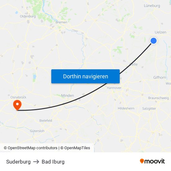 Suderburg to Bad Iburg map