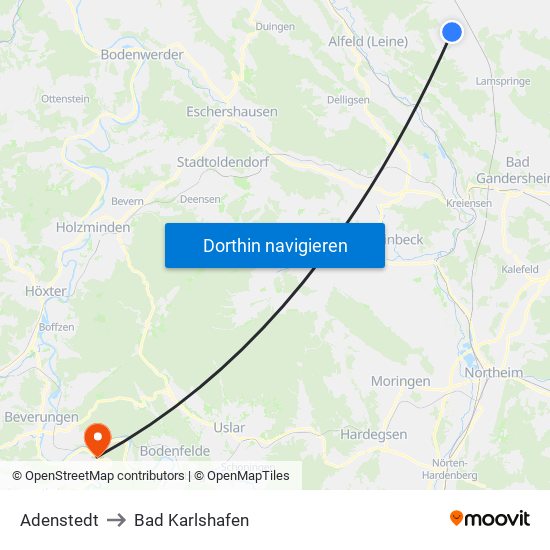 Adenstedt to Bad Karlshafen map