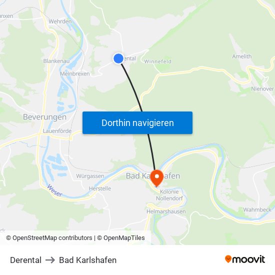 Derental to Bad Karlshafen map