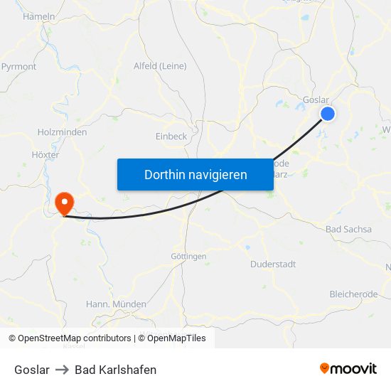 Goslar to Bad Karlshafen map