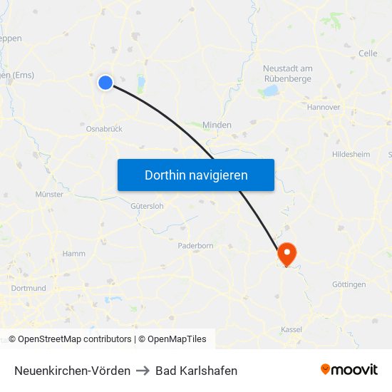 Neuenkirchen-Vörden to Bad Karlshafen map