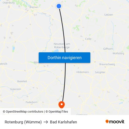 Rotenburg (Wümme) to Bad Karlshafen map