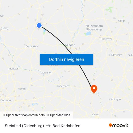 Steinfeld (Oldenburg) to Bad Karlshafen map