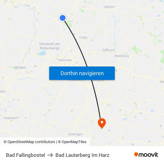 Bad Fallingbostel to Bad Lauterberg Im Harz map