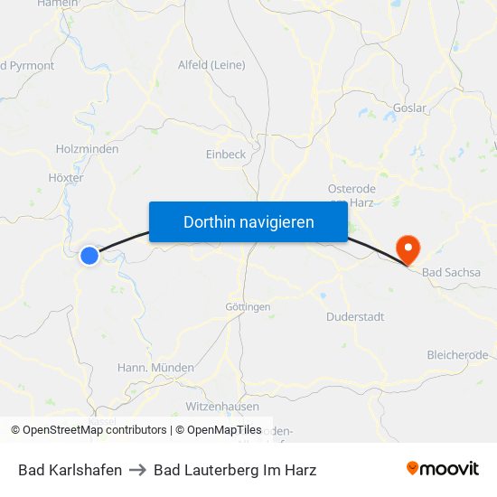 Bad Karlshafen to Bad Lauterberg Im Harz map