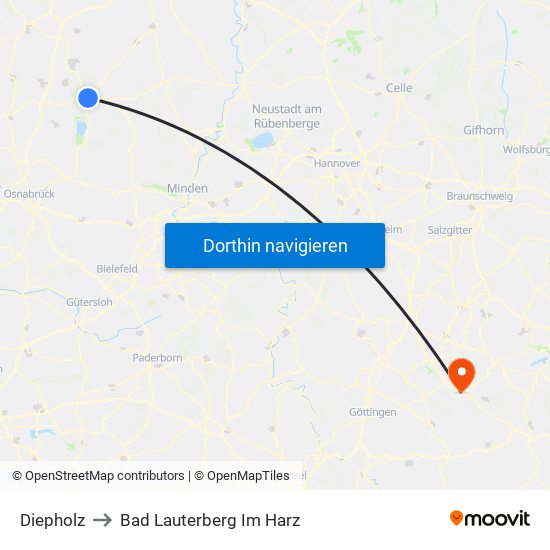 Diepholz to Bad Lauterberg Im Harz map