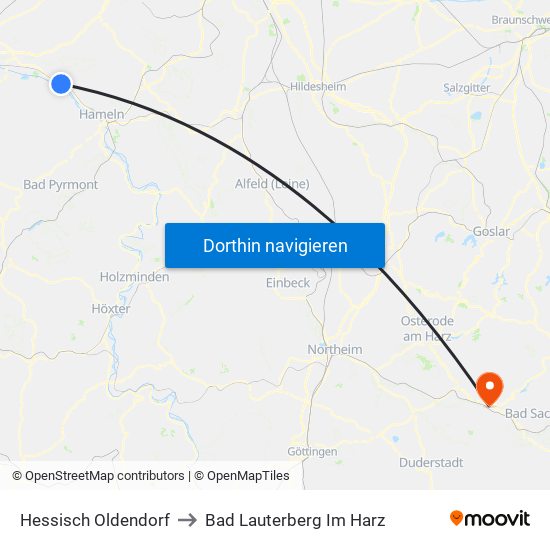 Hessisch Oldendorf to Bad Lauterberg Im Harz map