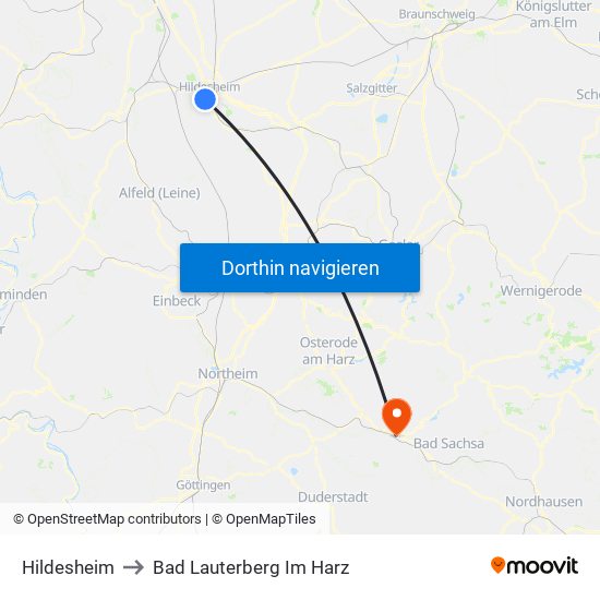 Hildesheim to Bad Lauterberg Im Harz map