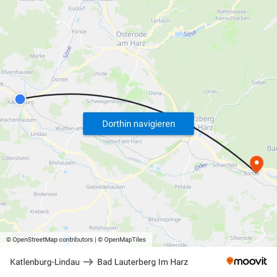 Katlenburg-Lindau to Bad Lauterberg Im Harz map