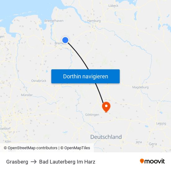 Grasberg to Bad Lauterberg Im Harz map