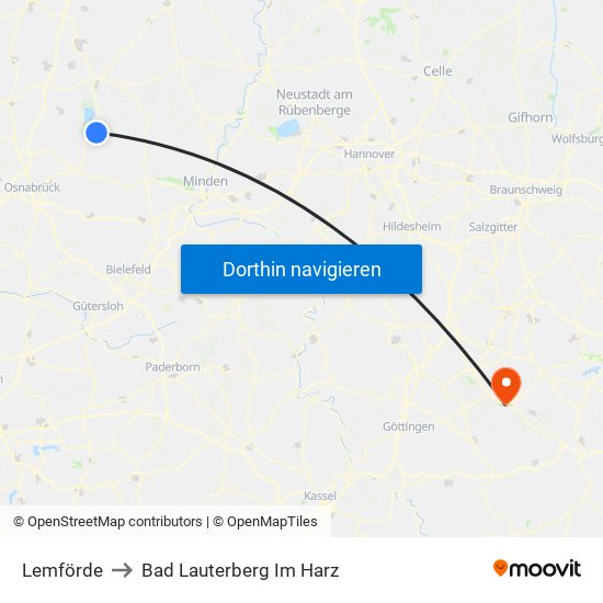 Lemförde to Bad Lauterberg Im Harz map