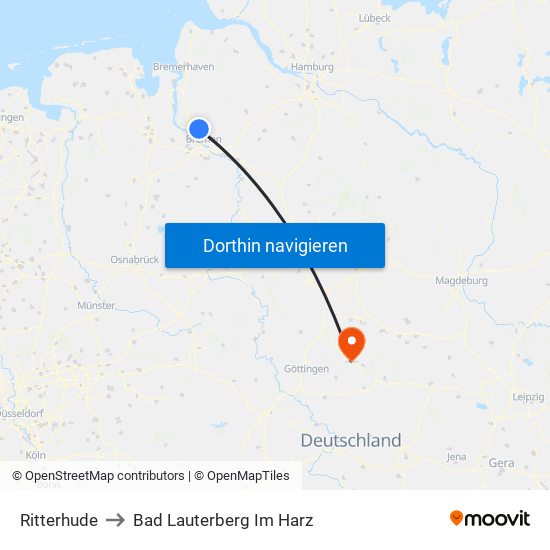 Ritterhude to Bad Lauterberg Im Harz map