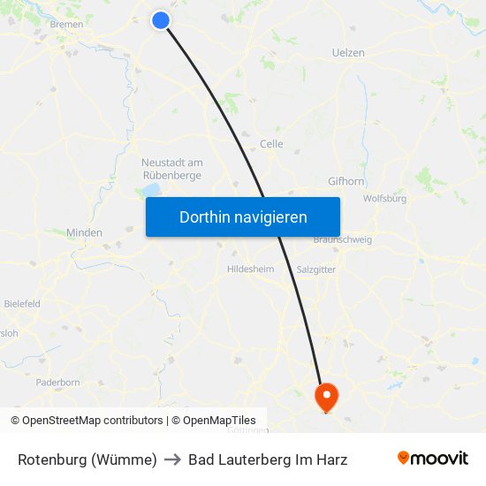 Rotenburg (Wümme) to Bad Lauterberg Im Harz map