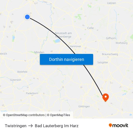 Twistringen to Bad Lauterberg Im Harz map