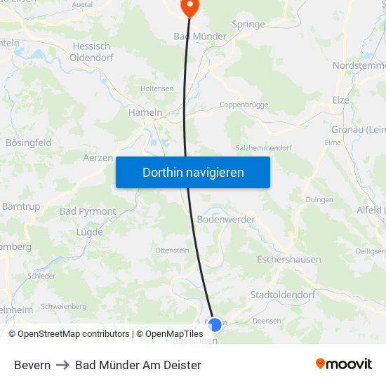 Bevern to Bad Münder Am Deister map