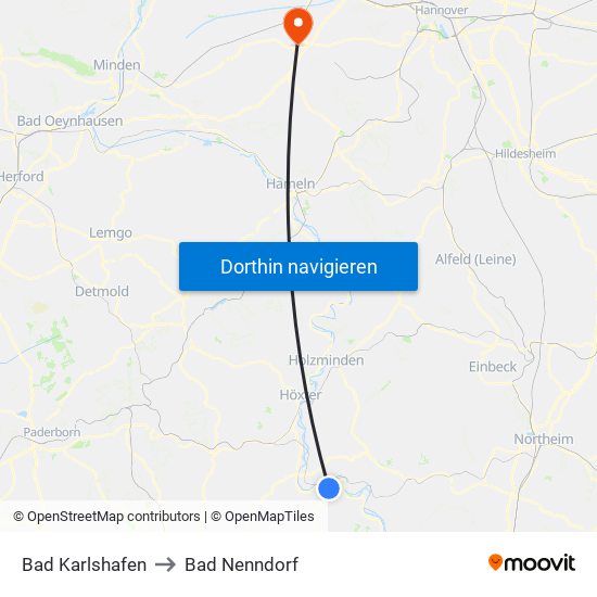 Bad Karlshafen to Bad Nenndorf map