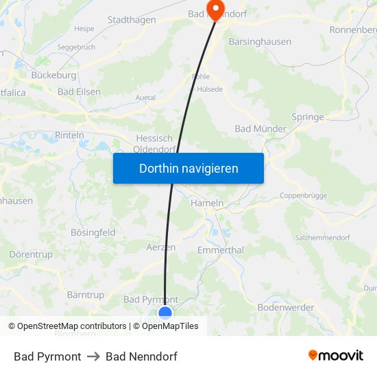 Bad Pyrmont to Bad Nenndorf map